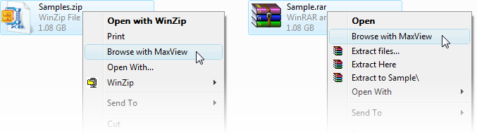 右键菜单 - 使用 MaxView 浏览压缩文件